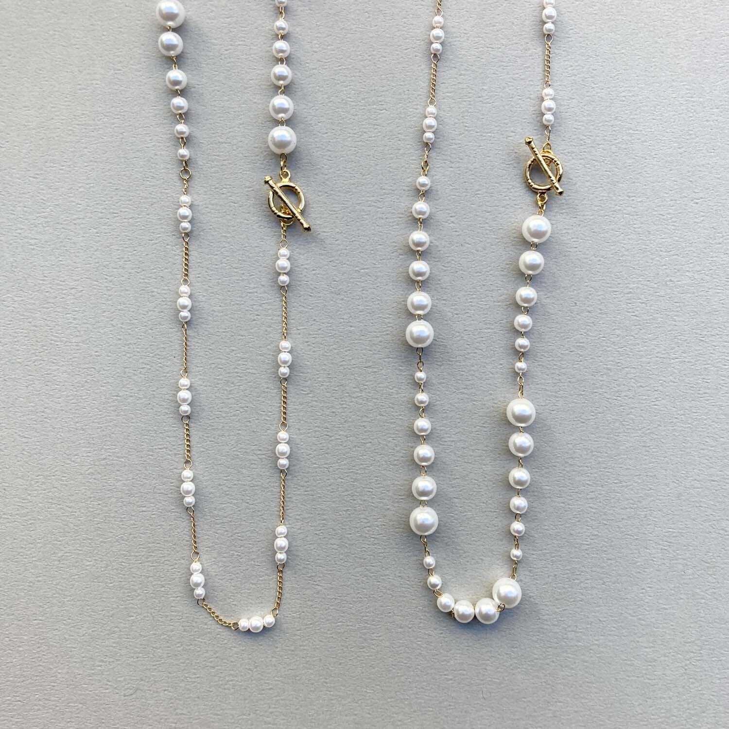 パールデザインチェーンのアシンメトリーネックレス | Dua