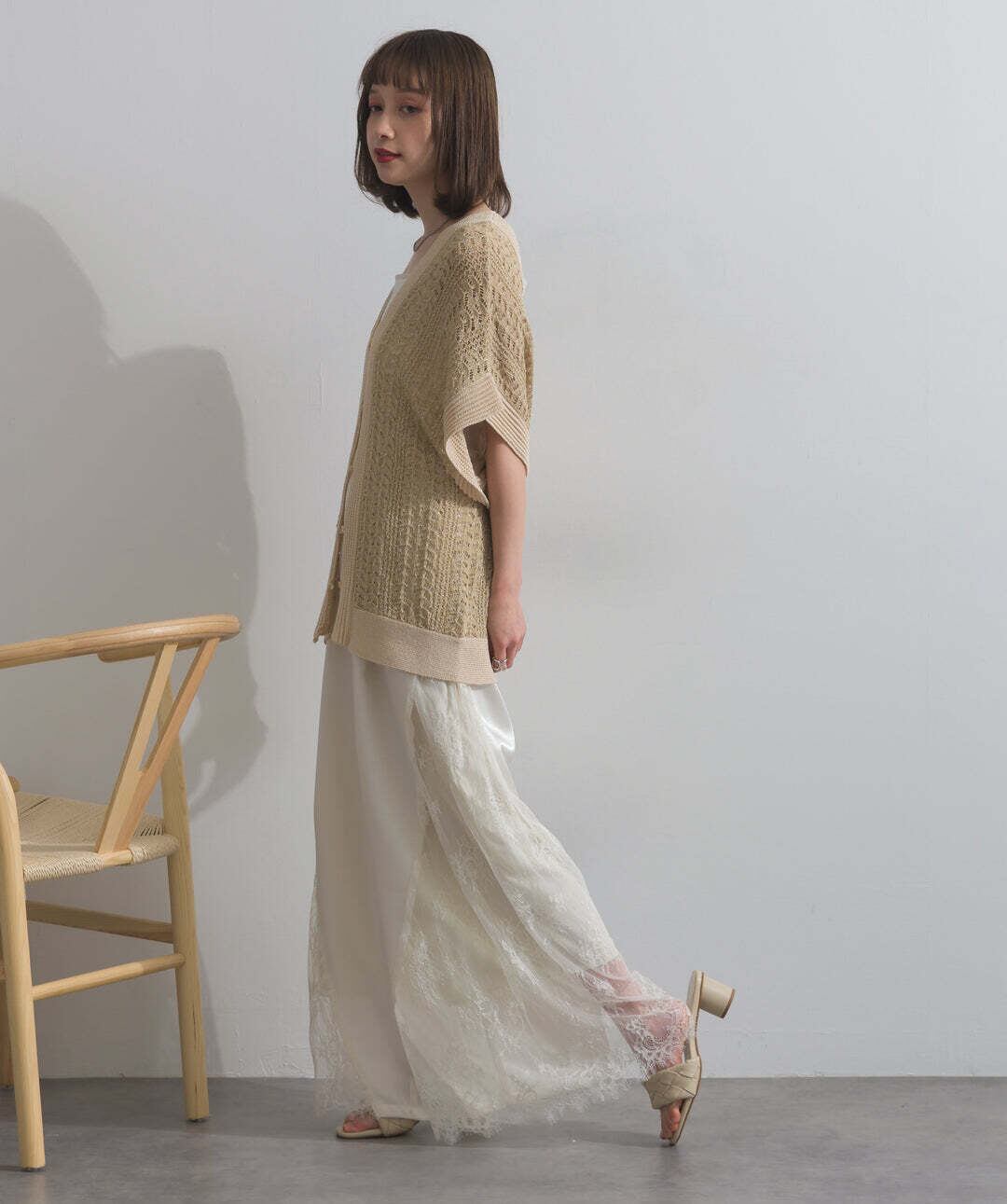 32559 ラメニットメッシュベスト beige | エルキカク