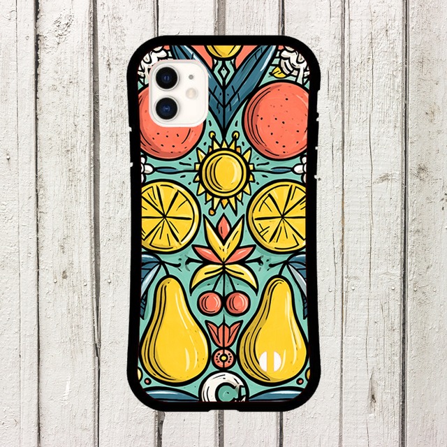 受注生産 iPhoneケース 洋梨と柑橘のフォークアート｜果物モチーフ PSYF035A