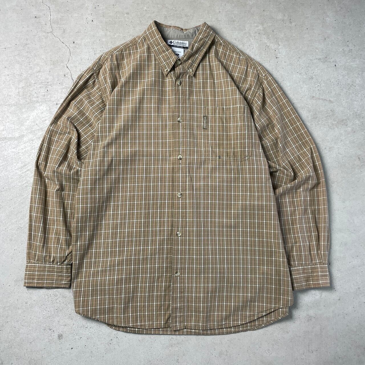 Columbia コロンビア 長袖 チェックシャツ メンズXL 古着 アウトドア ボタンダウンシャツ ベージュ ブラウン長袖シャツ