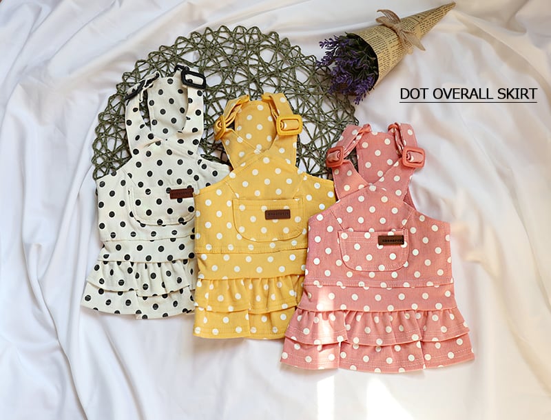 【SALE】ドットオーバーオールスカート S ~ XL 3color / 犬の服 犬服 ワンピース ペット洋服 ドッグウェア ペット用品 小型犬 中型犬 onepiece24