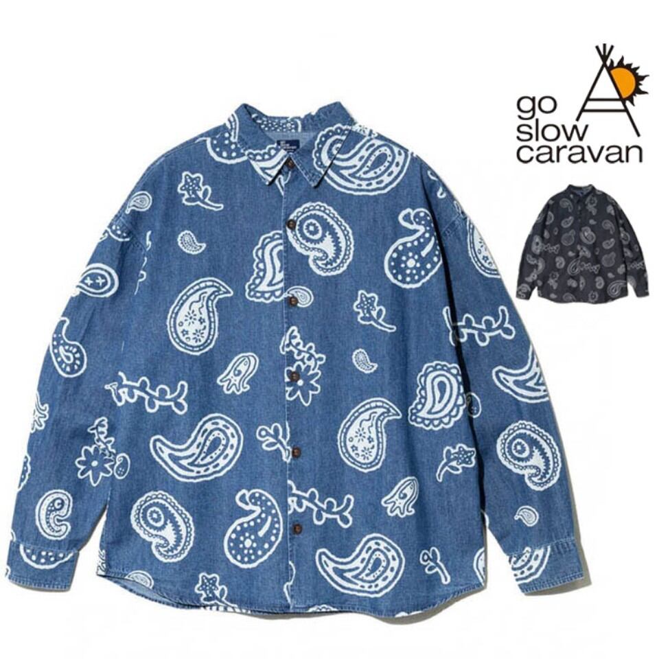 goslowcaravan ペリズリー柄ライトオンスデニムシャツ(2カラー)