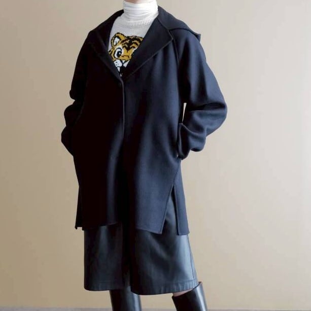 フーデットウールリバーコート(ブラック)