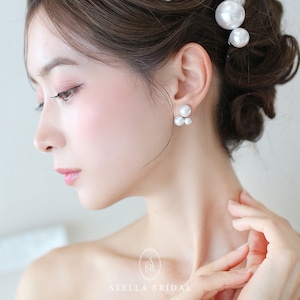 【8月の新作】サージカルステンレスとパールのブライダルイヤリング&ピアス Pearl Dew パール・デュー トロワ|ブライダルアクセサリー【受注生産品】