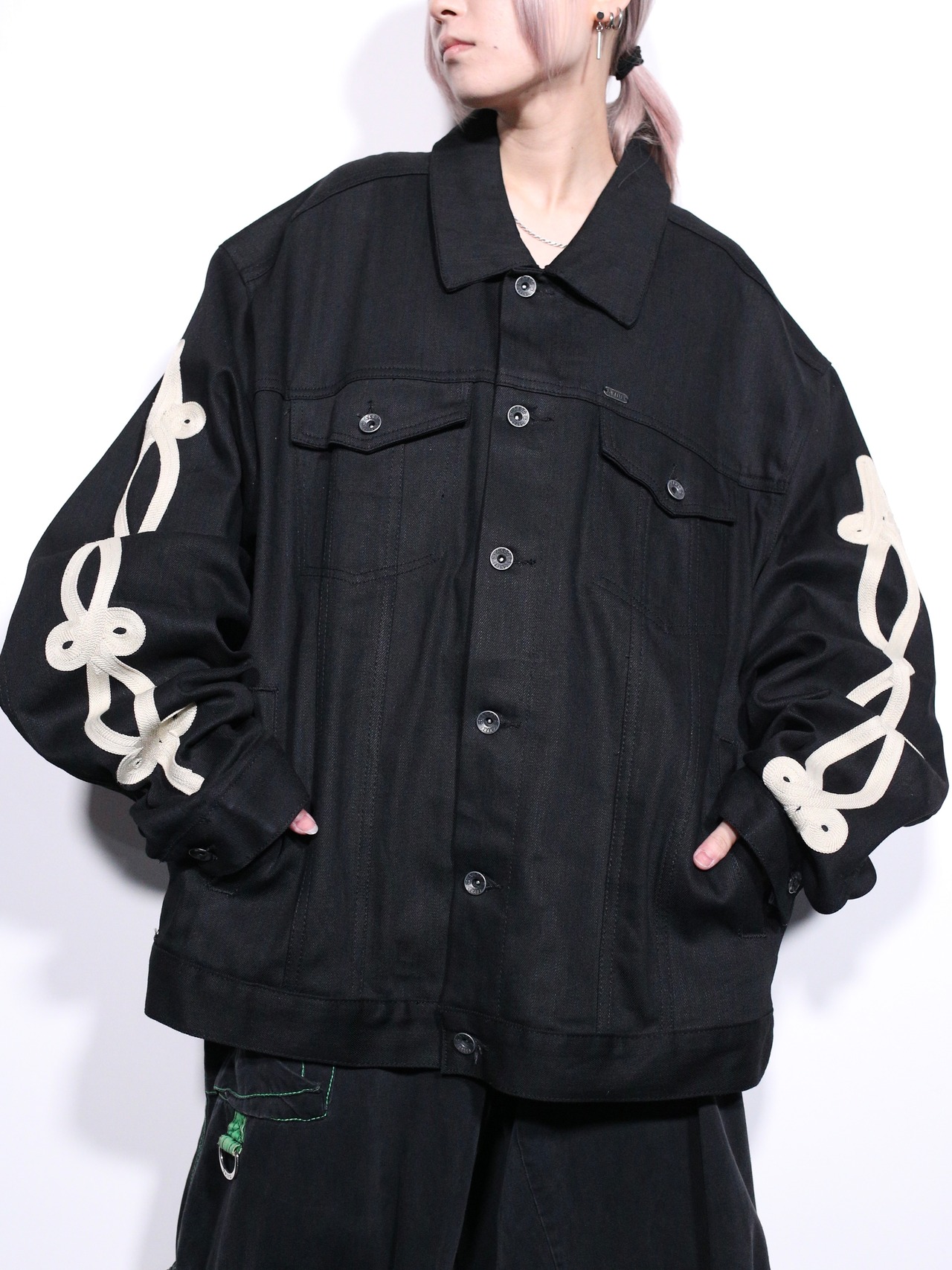 "AKOO" XXXL rope design black denim jacket - 3