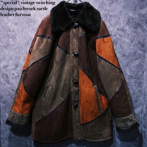 【doppio】"special" vintage switching design patchwork suede leather fur coat