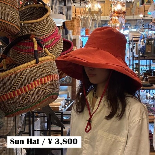 TOPANGA Accessory　スエードタッチサンハット　レッド　コットン　日除け　顎紐　アウトドア　ビーチ　ガーデン　リゾート　旅行　つば広　