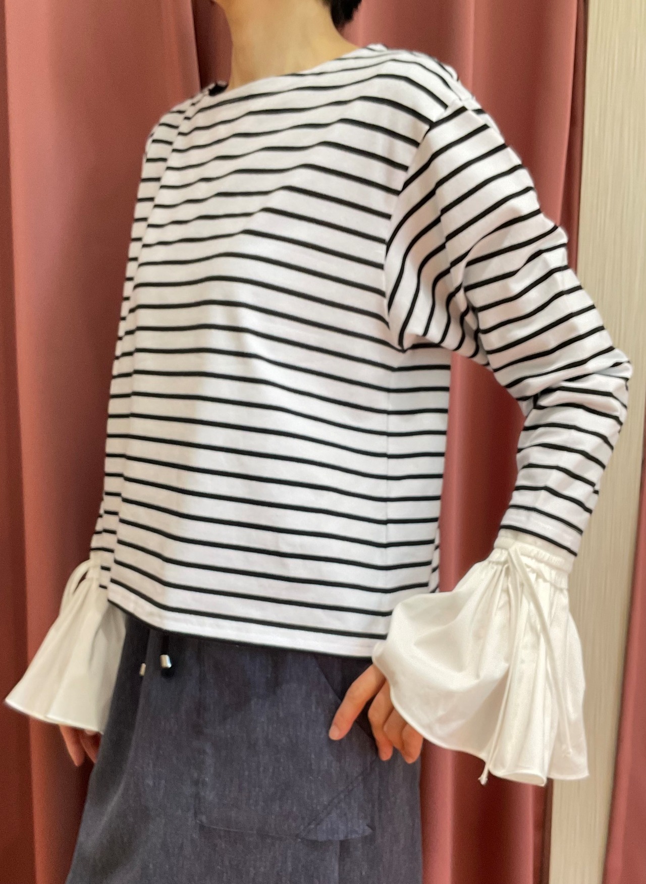 Mewl ミュール シャツスリーブボーダートップス | セレクトショップ BLUE