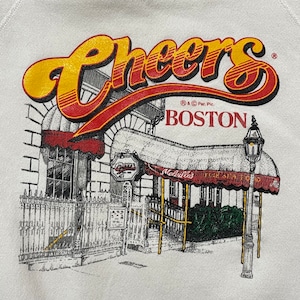 【DISCUS】80s USA製 企業系 バー Cheers Beacon プリント スウェット 初期 円盤タグ ラグラン ビンテージ M US古着