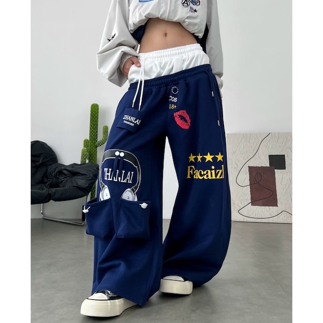 ポップグラフィックダブルウエストワイドラインパンツ 1col R02899
