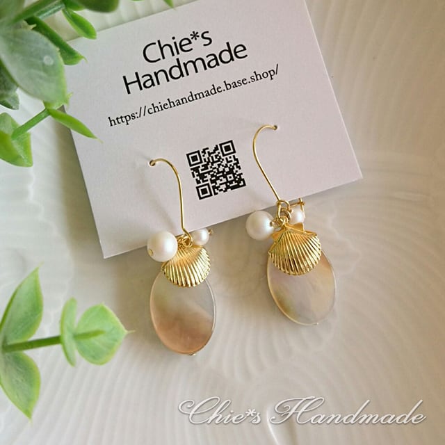 2Wayシェルパーツ＆スワロフスキーパールの夏ピアス12 | Chie*s Handｍade