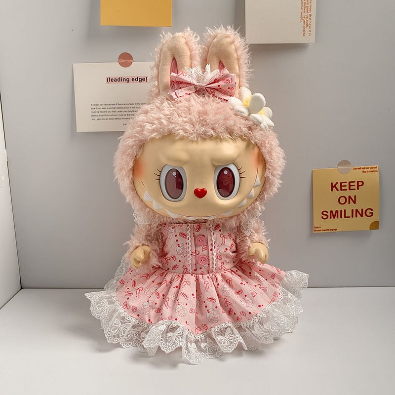 38cm Labubu/MOKOKO用 かわいい チューリップ/リボン柄 ワンピース+