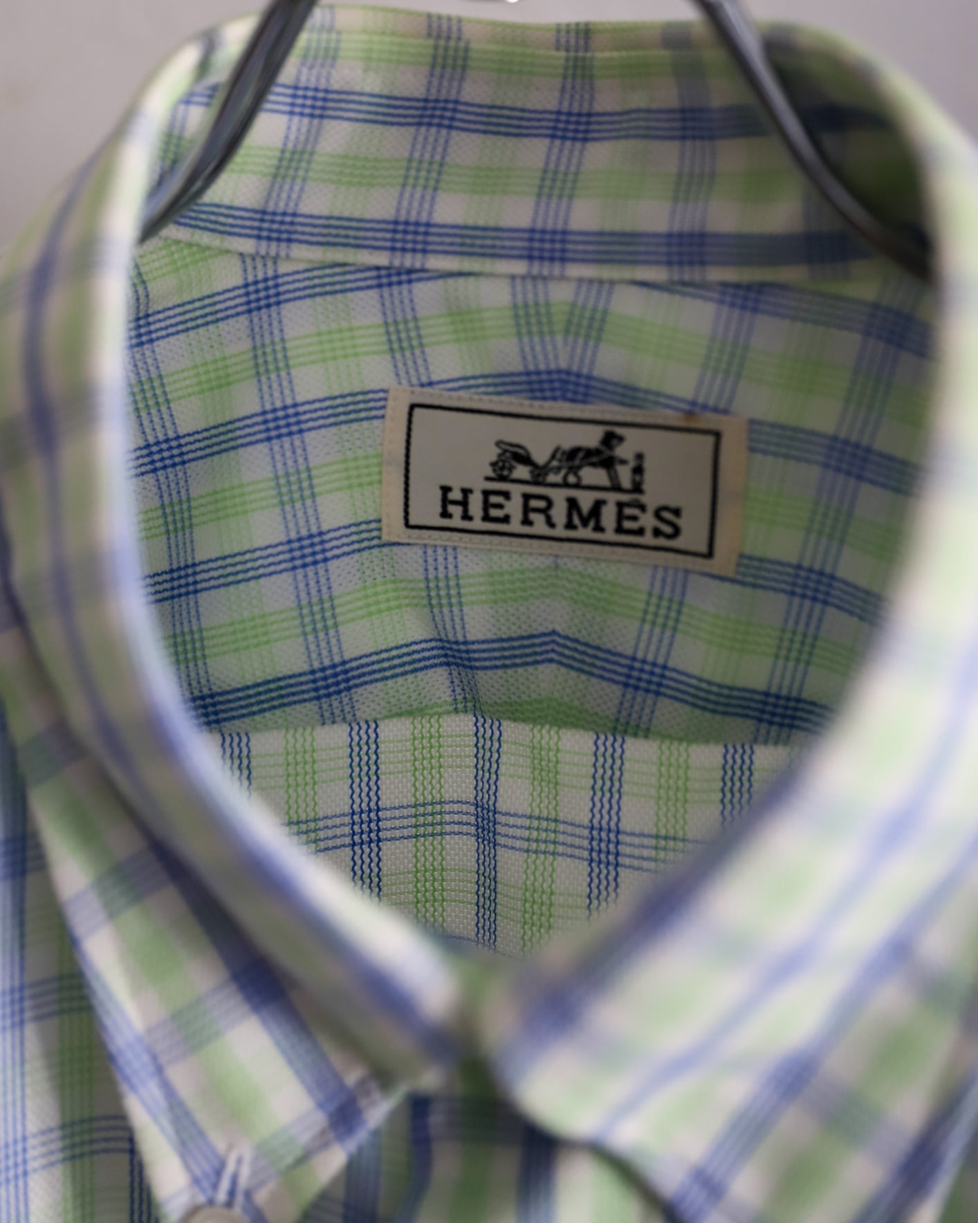 hermes フランス製 チェック シャツ 未使用】HERMES special cotton check shirt made in France dead