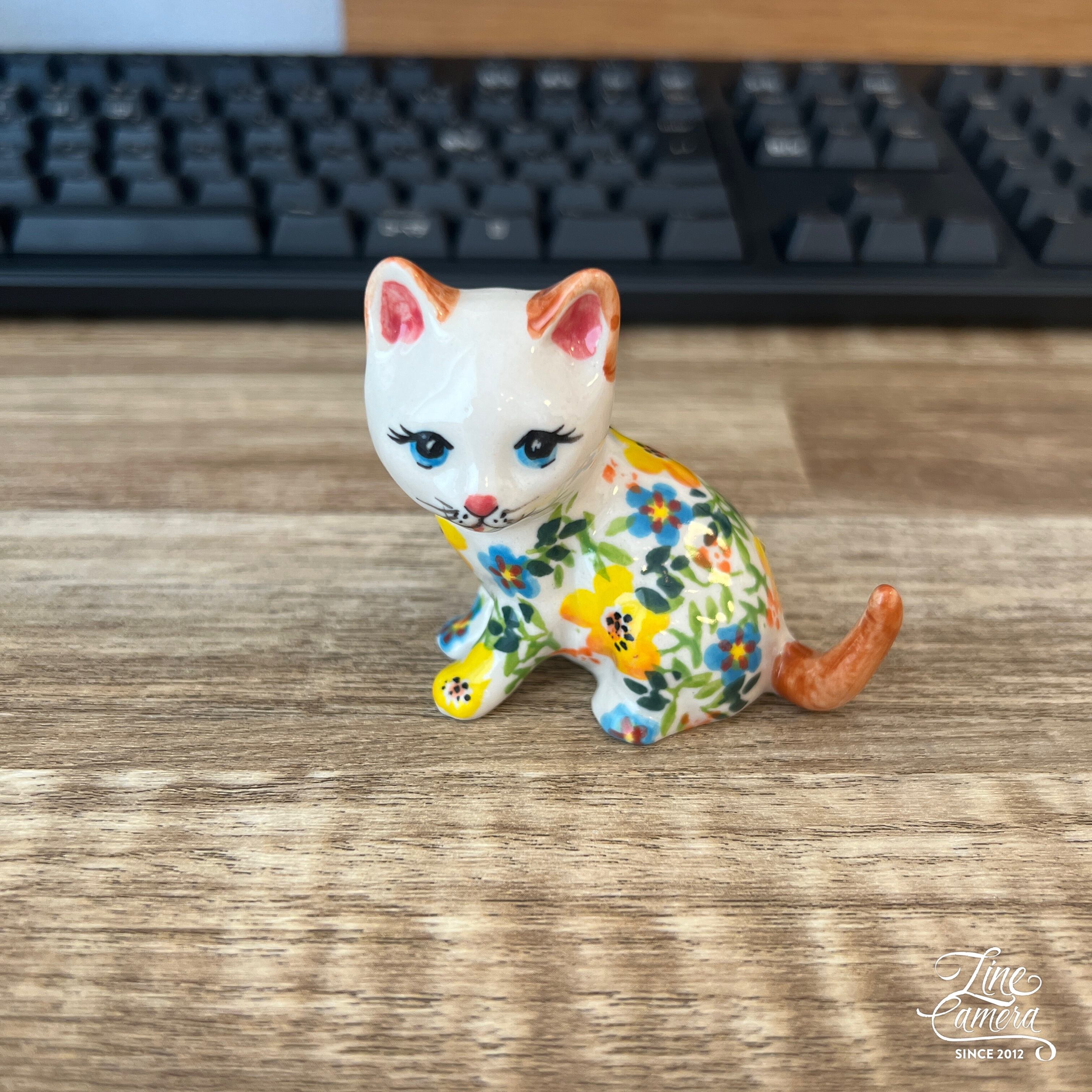 GALIA社 ポーリッシュポタリー コーヒー豆 猫 置物 マスコット 陶器 ネコ