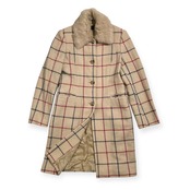 TOMORROWLAND COLLECTION トゥモローランド チェック柄 ウール コート 毛皮 ファー襟付 /アイボリー系 英国調