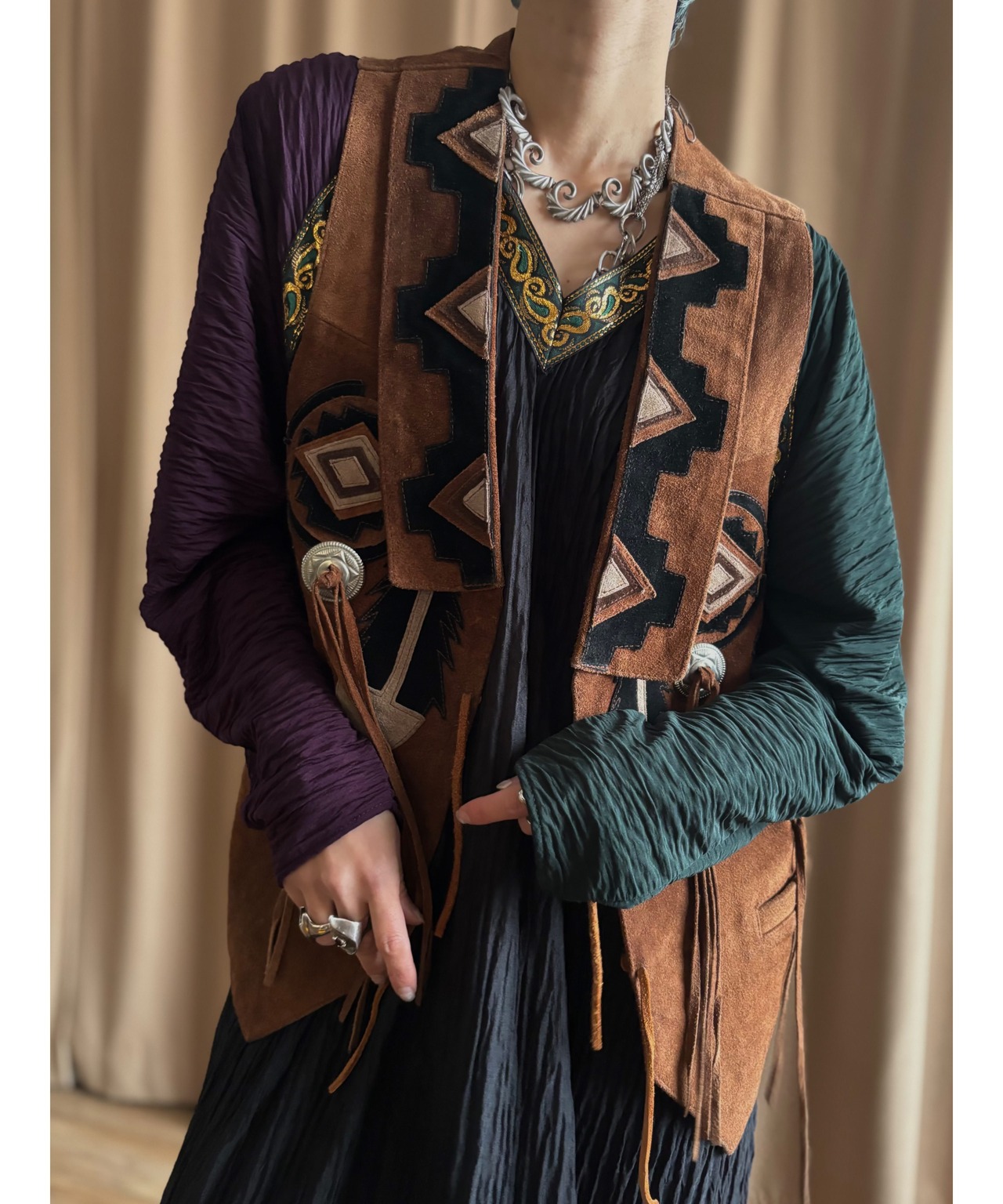 native design vintage real suede vest-4511-1