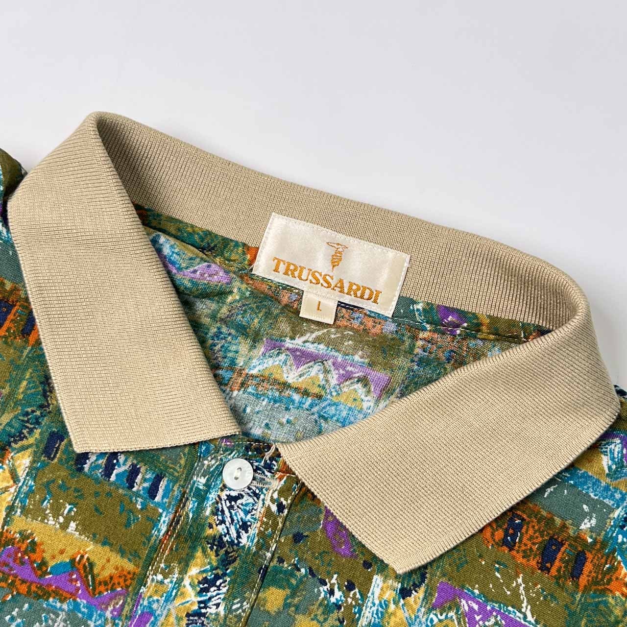 90s TRUSSARDI トラサルディ アートデザイン レーヨン 半袖 ポロシャツ L/マルチ メンズ