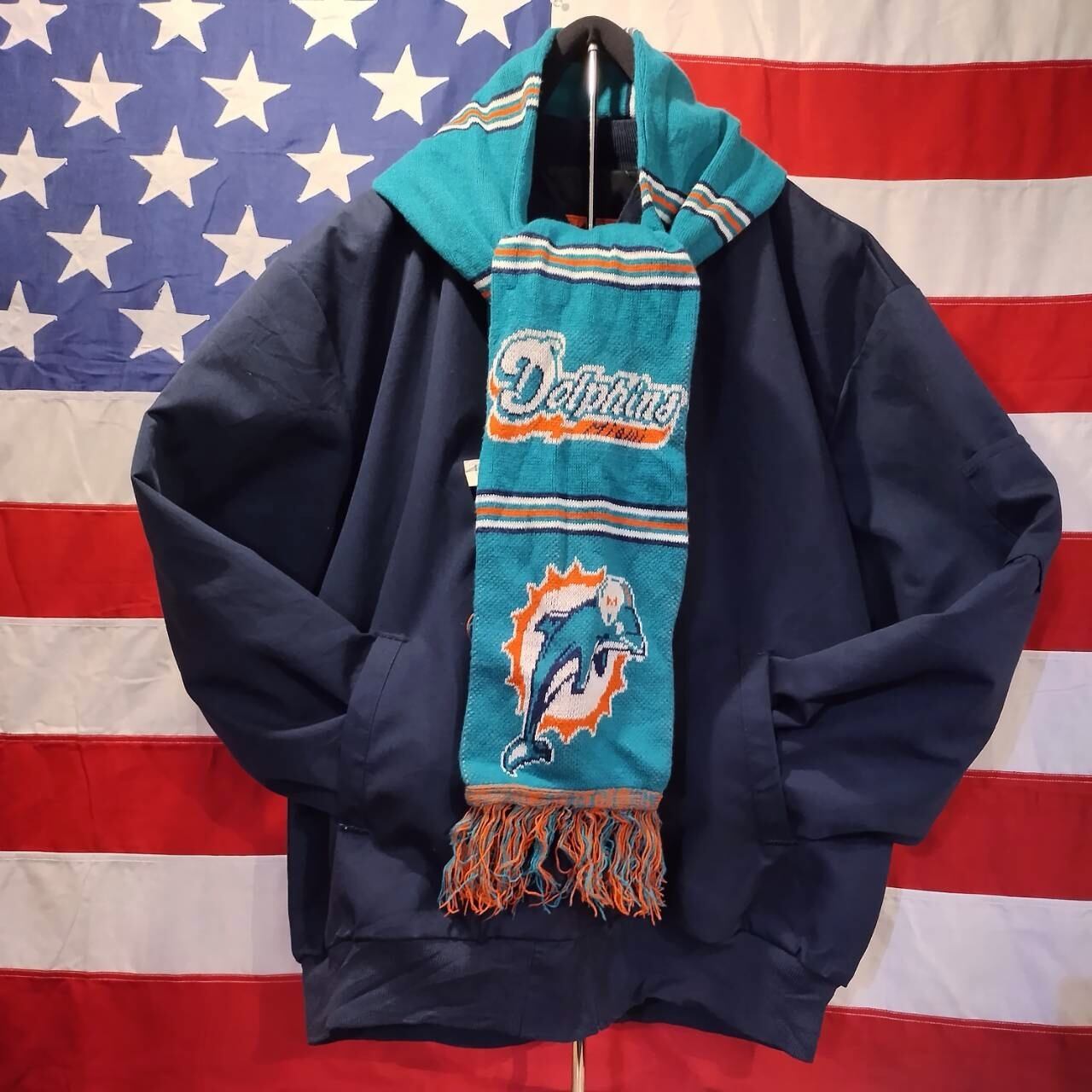 Used マフラー◆NFL Miami Dolphins ターコイズ×オレンジ◆USA古着 サッカーマフラー