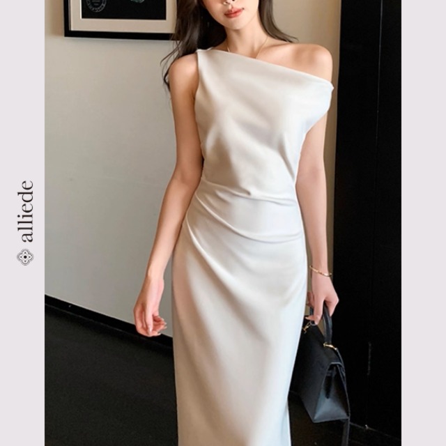 ワンショルダードレープロングワンピース　A3032