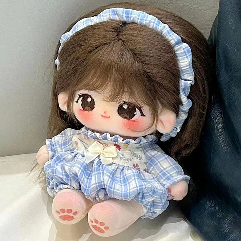 20cmぬいぐるみ用 かわいい 夏 チェック柄ワンピース+ヘアリボン 着せ
