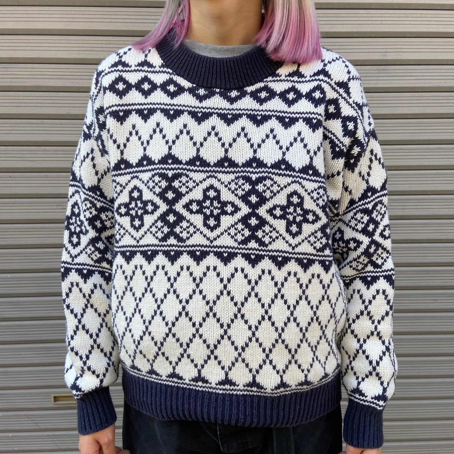 80s Eddie Bauer knit ノルディック　100%wool XL