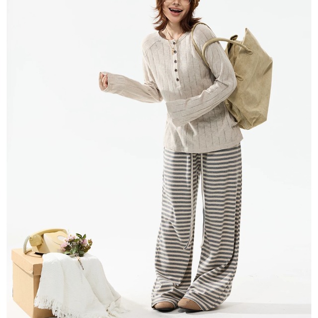 henry neck random-line long tee　ヘンリーネックランダムラインロングティー　J2157