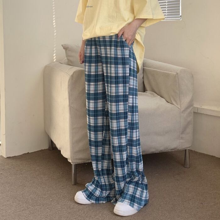 スタイルサマールーズレディーススタンダード格子柄パンツ カジュアル レトロ ストリート 夏物 ケッペル87553988475