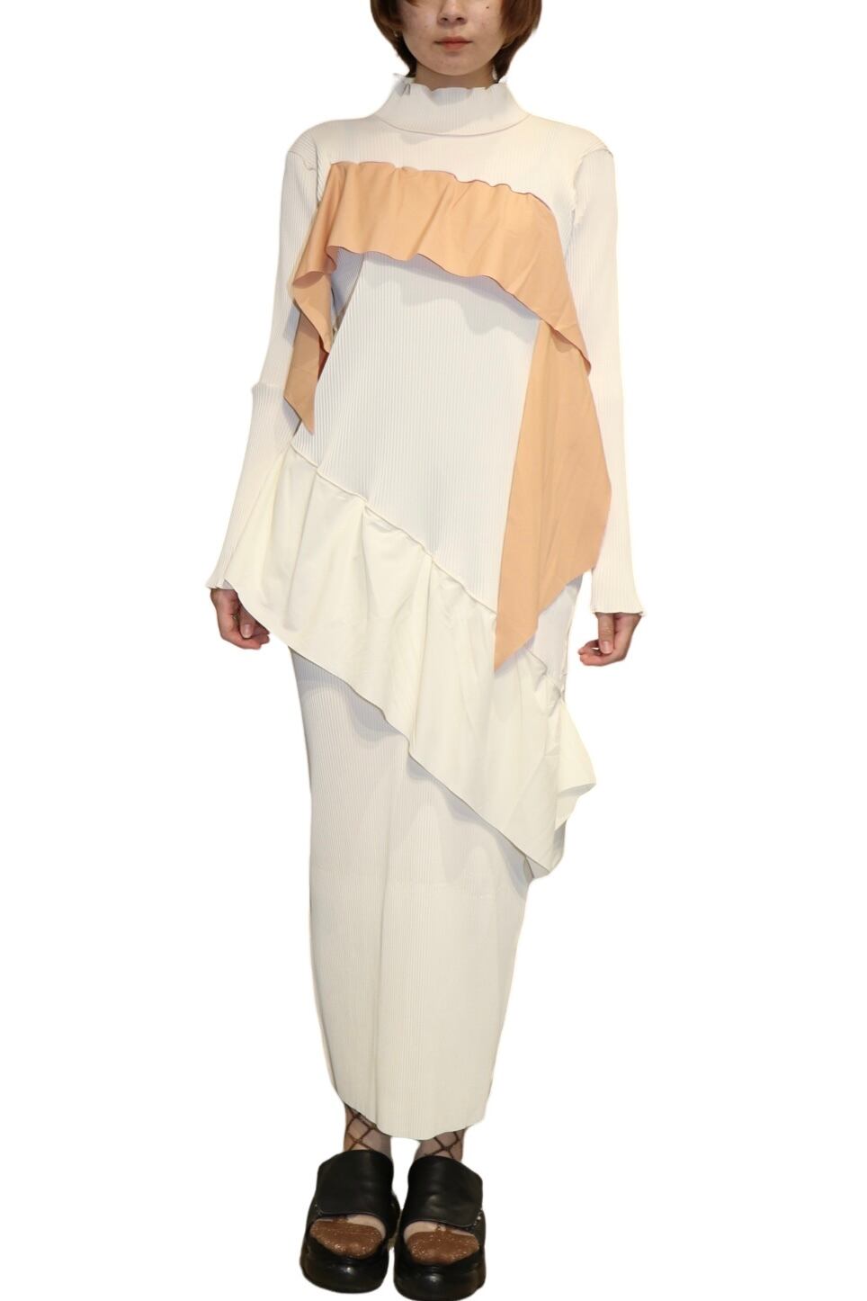 kotohayokozawa Todo wave long sleeve dress Highneck type(CREAM