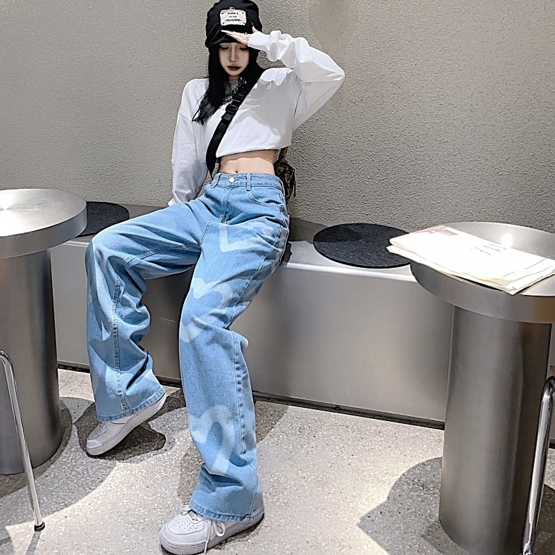 スタイルジーンズ 秋物韓国ファッションプリントパンツ ルーズ