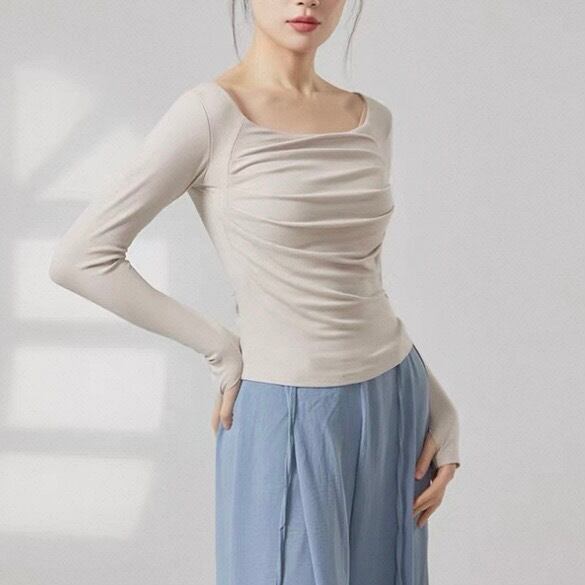 ドレープ 長袖 リブ編み カットソー 6カラー 00090