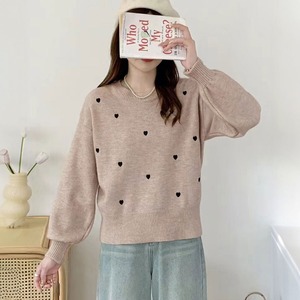 ハート柄 ニット セーター 長袖 レディース 秋冬 韓国 おしゃれ きれいめ 大人 かわいい フェミニン ゆったり トップス 体型カバー 柔らかい 大人可愛い 大人女子