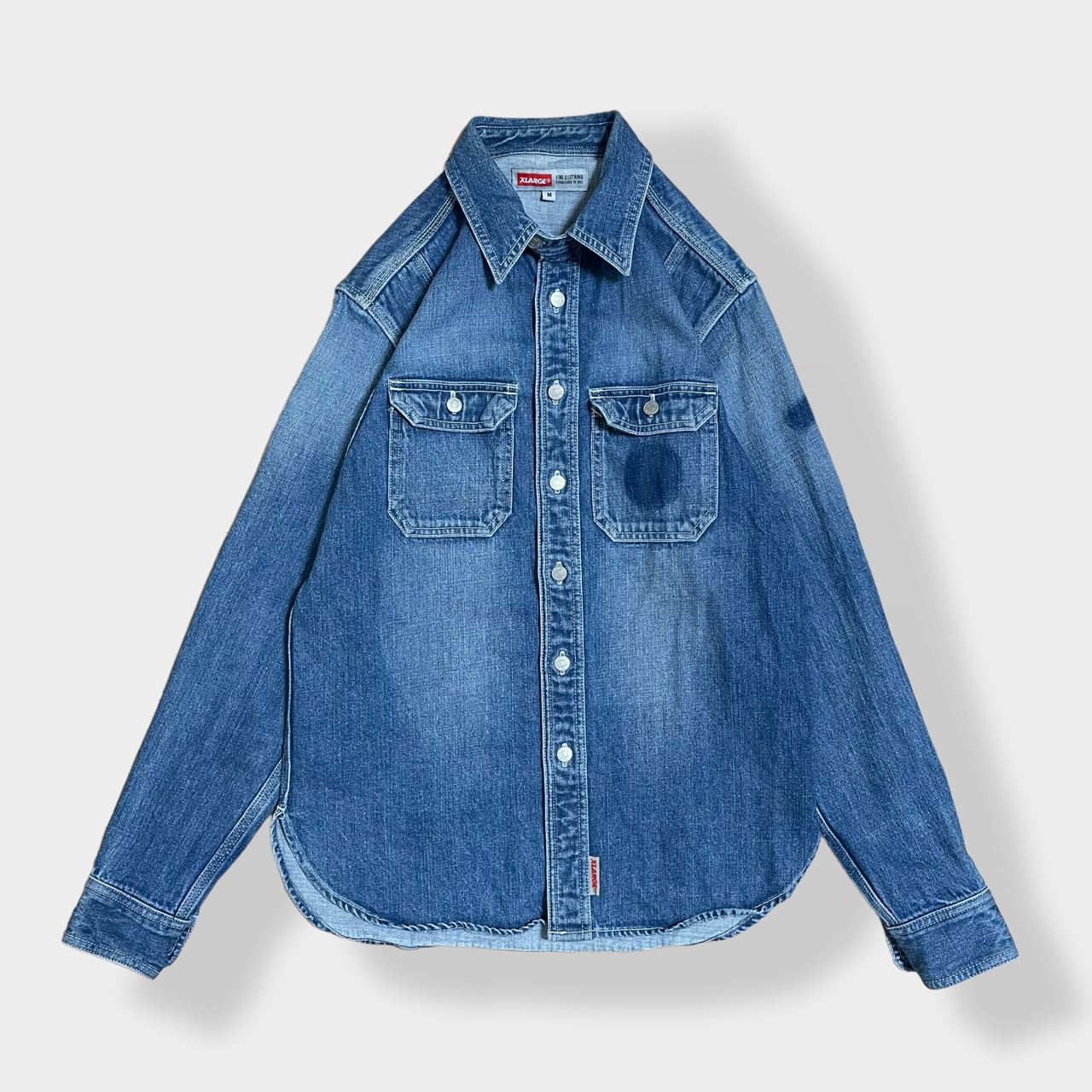 【XLARGE】日本製 デニムシャツ デニムジャケット タックボタン ネオバボタン ドッグイヤーカラー エクストララージM us古着