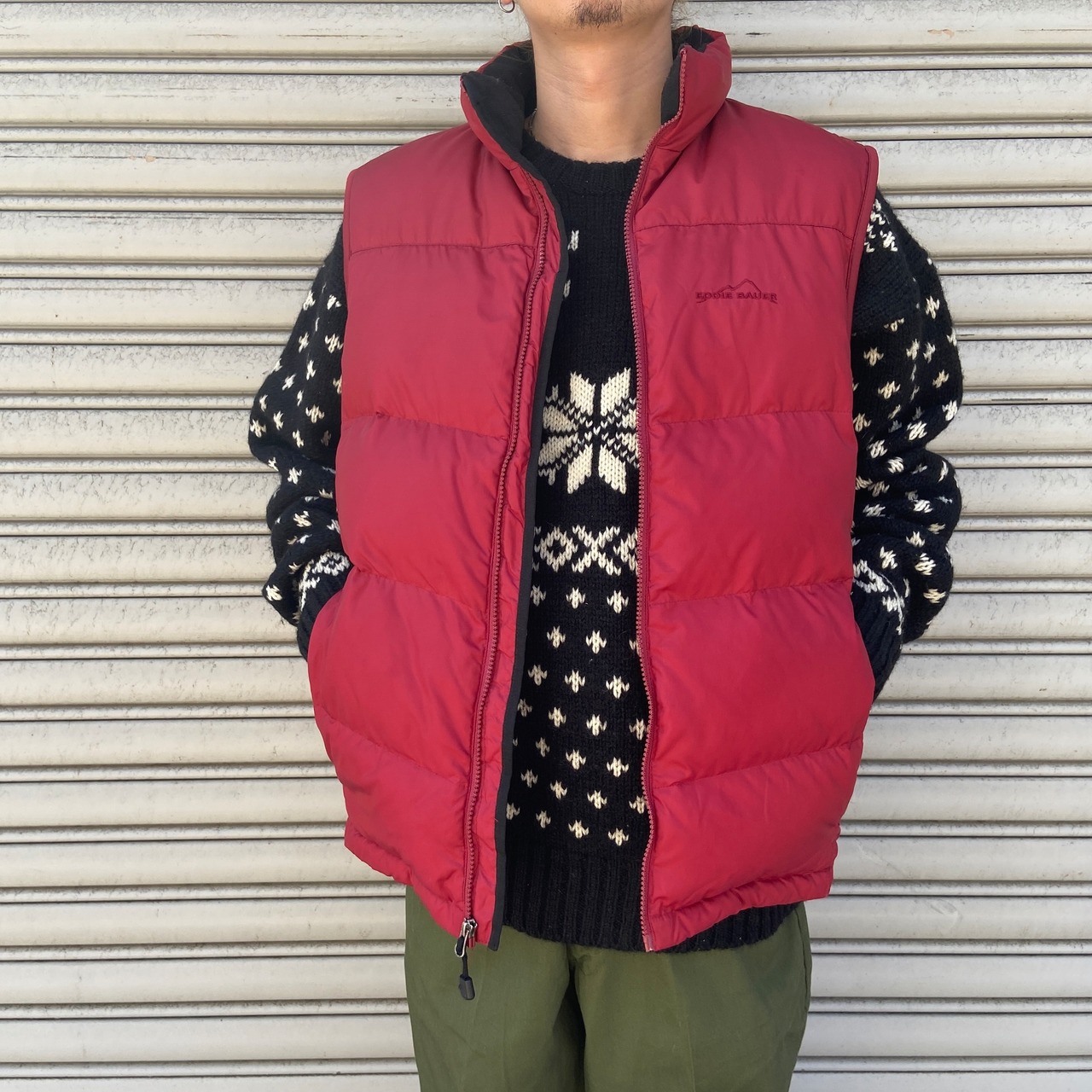 Eddie Bauer EB700グースダウンベスト 700フィル レッド M