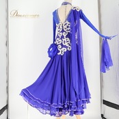 社交ダンス 衣装 スタンダード ワンピース ドレス スタンダード 青 フロート レース ダンス パーティ 発表会 落ち感 綺麗 上品 デモ 競技 ブルー系 ステージ用 美しい おしゃれ きれい 高級感 レディース フォーマル 華やか