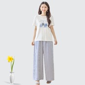 TRUBE リラックスストライプワイドパンツ【M~L】ブルー