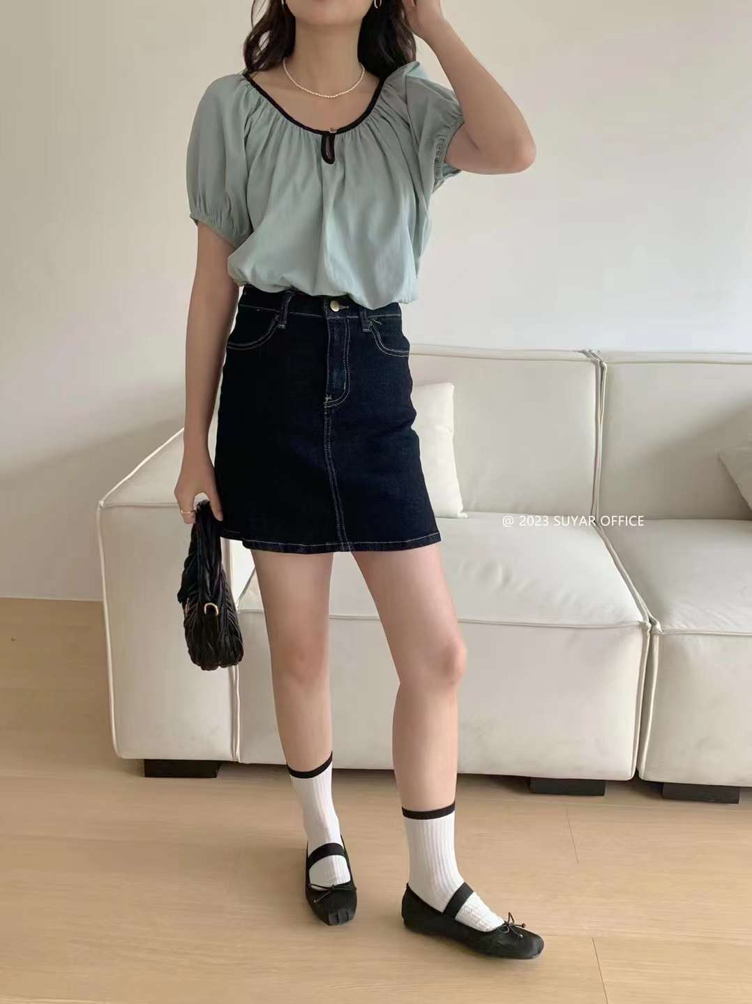 バイカラー ティアドロップネックブラウス  AJ22085-2378