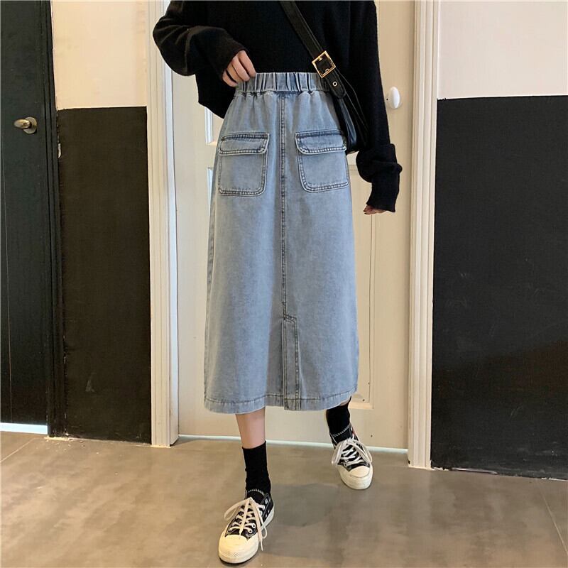 2020年夏新作ハイウエストスリムAラインスカートミドル丈スプリットデニムスカートスチューデントスカートレディース YY-ファッション61145892573