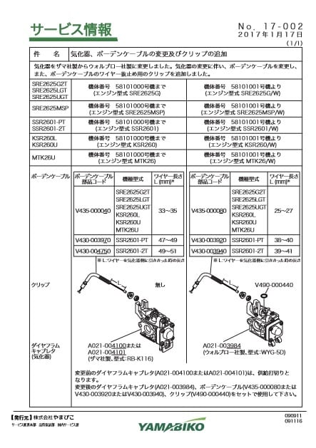 ダイヤフラムキャブレターSET（A021-003984　他２点）　やまびこ純正