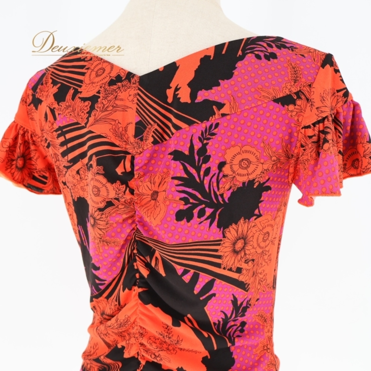 社交ダンス 衣装 トップス ブラウス オレンジ系 チャコットロイヤルダンス Chacott ROYAL DANCE 練習 レッスン 花柄 ドット柄 水玉 半袖 伸縮 ストレッチ 上品 黒 紫 かわいい パーティー ダンス衣装 日本製 ブラック系 パープル系