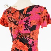 社交ダンス 衣装 トップス ブラウス オレンジ系 チャコットロイヤルダンス Chacott ROYAL DANCE 練習 レッスン 花柄 ドット柄 水玉 半袖 伸縮 ストレッチ 上品 黒 紫 かわいい パーティー ダンス衣装 日本製 ブラック系 パープル系