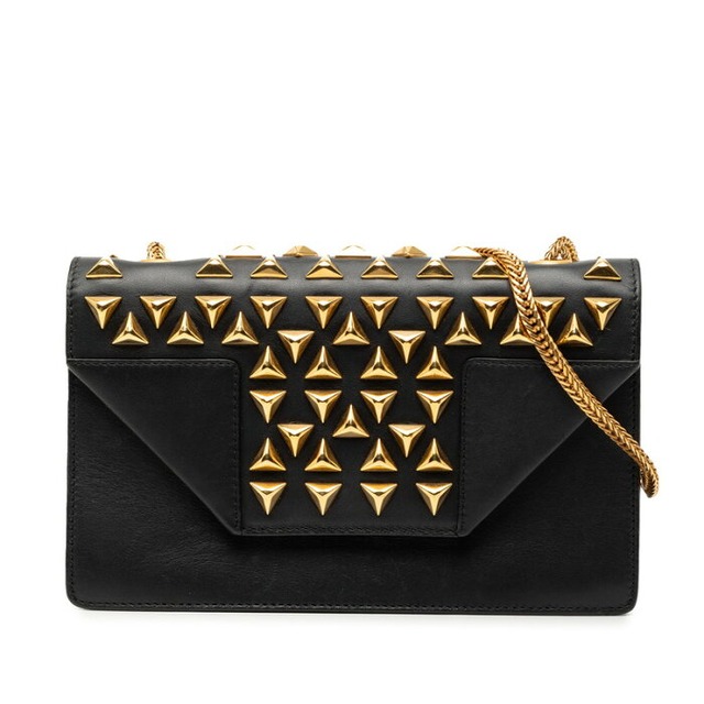サンローラン ベティ スタッズ 斜め掛け チェーン ショルダーバッグ ブラック レザー レディース SAINT LAURENT 【中古】