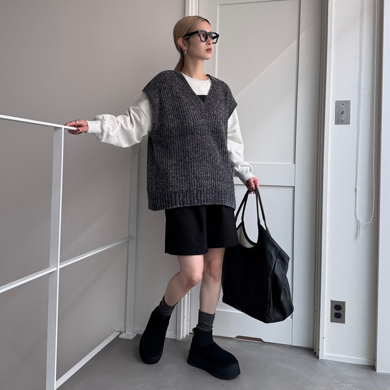 モールニットルーズvest/グレー