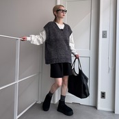 モールニットルーズvest/グレー