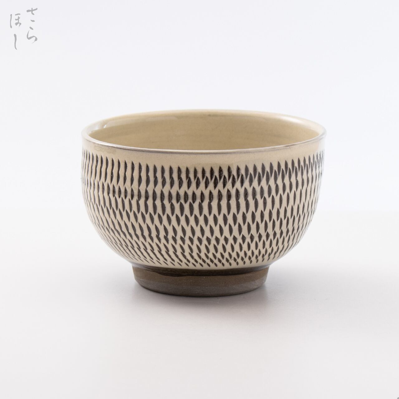 小鹿田焼 小袋窯 抹茶碗 銘 鹿峰 飛びかんな 白 直径約12cm 陶器 茶道具 民藝