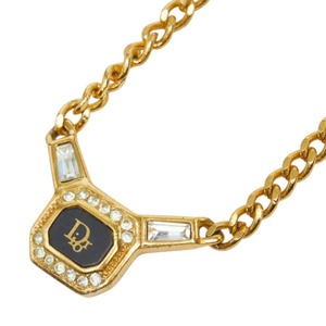 ディオール ロゴ モチーフ チェーン ネックレス ペンダント ゴールド ブラック メッキ ラインストーン レディース Dior 中古