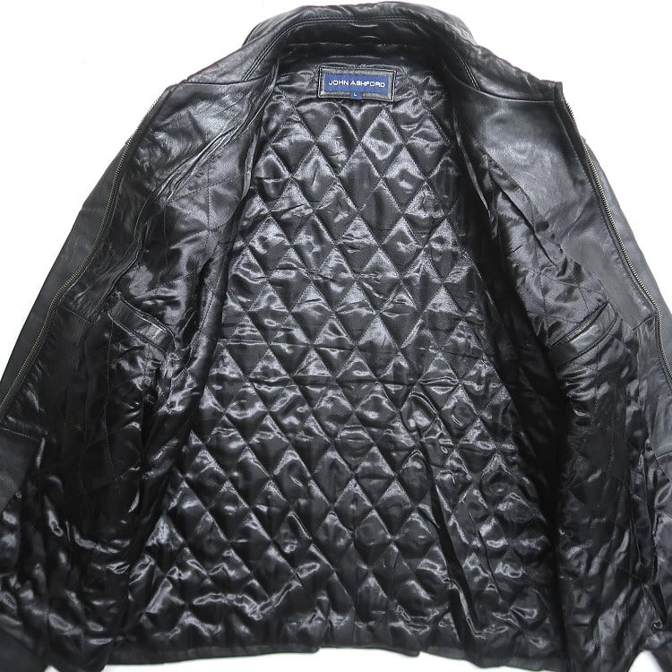 古着 JOHN ASHFORD 本革 レザー ジャケット ブルゾン ブラック 表記：L