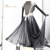 社交ダンス 衣装 スタンダードドレス ドレス ワンピース 黒 フロート 白 デモ 競技 パーティ 上品 高級感 ブラック系 黒色系 フェスティバル ドレスアップ エレガント 上品なデザイン フリル おしゃれ 競技用