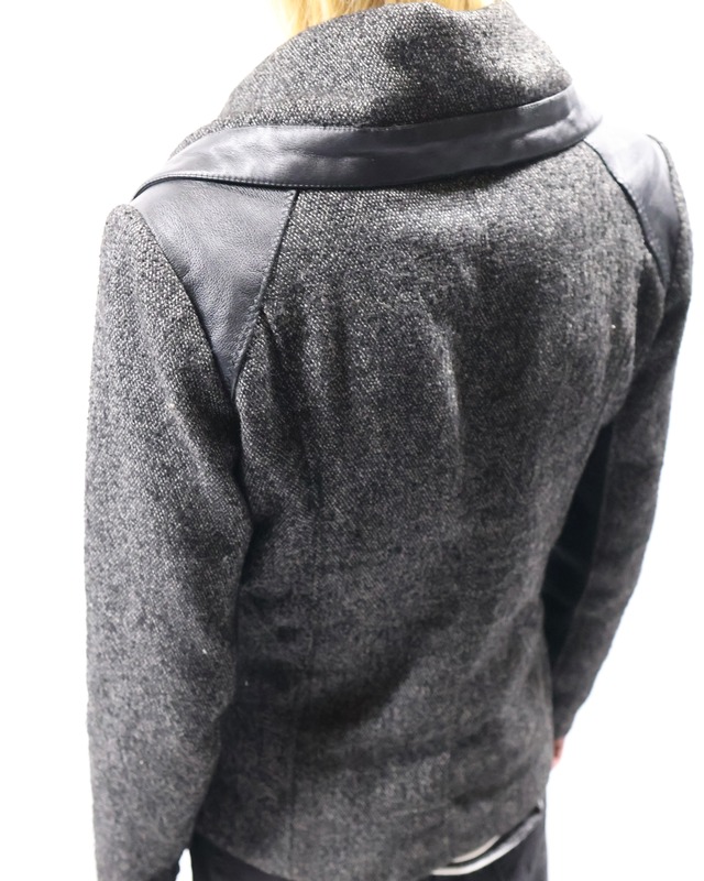 high neck tweed zip up blouson