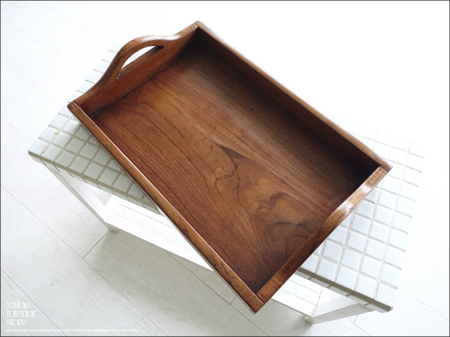 チーク無垢材 ヴィンテージトレイI/2 お盆 サービングトレイ 什器 ウッドトレイ レトロ 再生品 一点物 幅42×奥28.5cm 送料無料