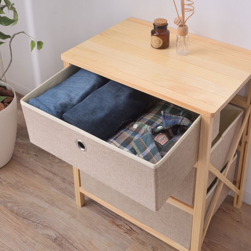 パイン材3段チェスト　送料込み 3段チェスト 簡単組立 天然木（パイン） 幅48×奥行34cm | stellaroom